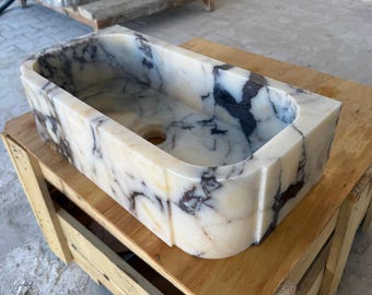 Lavandino in marmo di lusso Calacatta Viola, lavabo da bagno fatto a mano