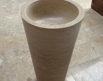 Light Travertine Pedestal Sink : Luxury Natural Stone Basin