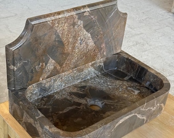 Hand Carved Brown Marble Sink, Luxury Bathroom Basin, Natural Stone Vanity