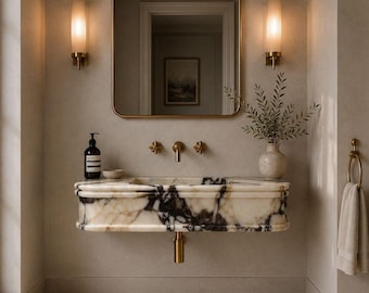 Handmade Calacatta Marble Sink, Fluted Marble Bathroom Vanity, Wall Mounted Vessel Basin, Luxury Custom Washbasin