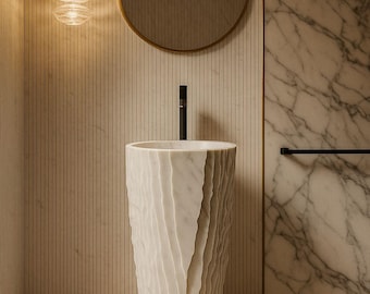 Lavabo de pedestal de mármol natural por encargo / Tocador de baño de piedra hecho a mano / Elija el tamaño y la piedra