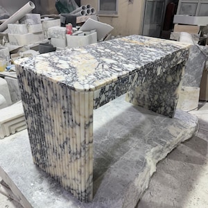 Handmade Calacatta Viola Marble Desk, Fluted Office Table, Custom Order ...