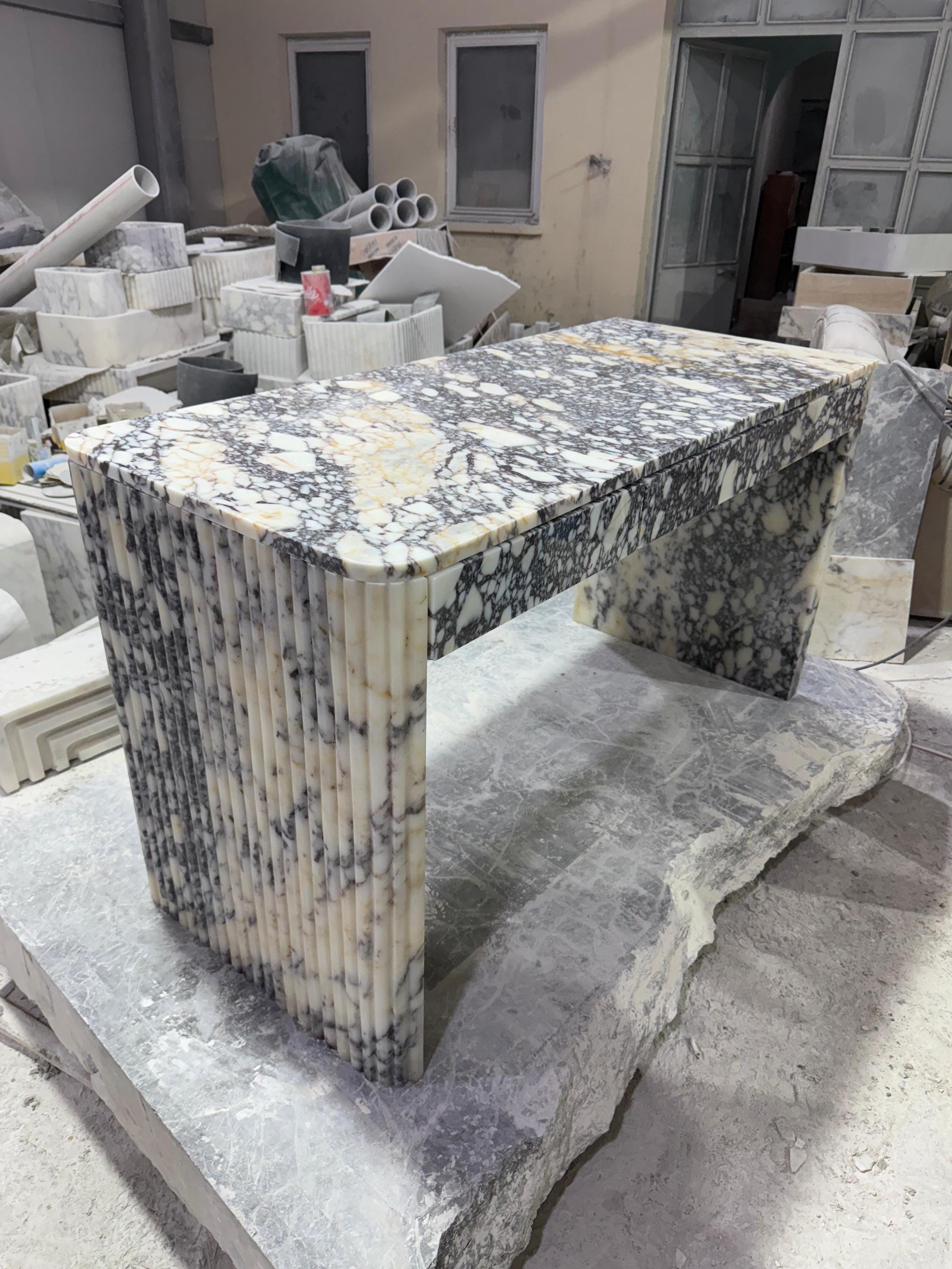Handmade Calacatta Viola Marble Desk, Fluted Office Table, Custom Order ...