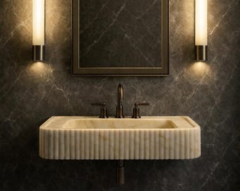 Calacatta Gold Fluted Marble Sink – Luxury Handcrafted Vanity Basin – Custom Sizes Available