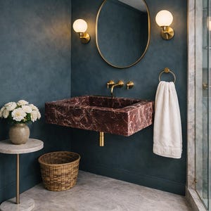 Lavabo de mármol Rosso Levanto, lavabo de pared, lavabo de baño, lavabo tallado a mano, piedra natural de lujo, tamaño personalizado imagen 2