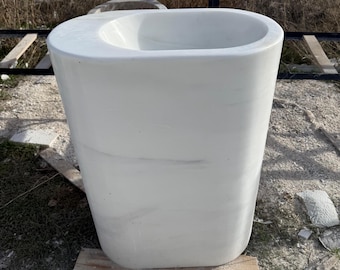Solid White Marble Pedestal Sink – Custom Size Avaliable | Handcrafted Bathroom Vanity | Luxury Marble Washbasin