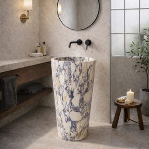 Calacatta Viola Marble Pedestal Sink, Custom Size, Handmade Sink