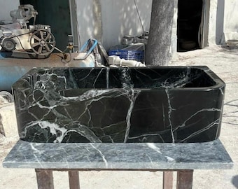 Green Levanto Marble Sink, Luxury Bathroom Basin, Wall Mounted Vanity, Handmade Natural Stone