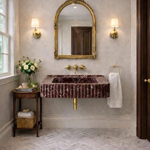 Rosso Levanto Marble Sink, Handcarved Marble Sink, Bathroom Sink, Luxury Natural Stone Basin, Custom Order image 1