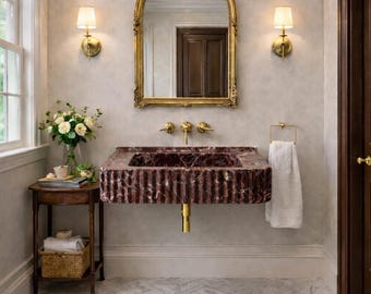 Rosso Levanto Marble Sink, Handcarved Marble Sink, Bathroom Sink, Luxury Natural Stone Basin, Custom Order