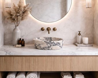 Handmade Basin, Calacatta Viola Marble Sink, Round Vanity, Custom Order