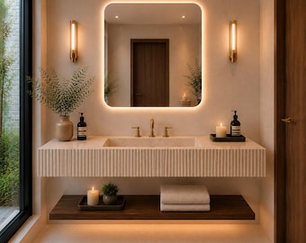 Light Travertine Marble Sink, Luxury Bathroom Vanity, Vessel Basin, Wall Mounted Basin