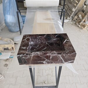 Lavabo de mármol Rosso Levanto, lavabo de pared, lavabo de baño, lavabo tallado a mano, piedra natural de lujo, tamaño personalizado imagen 4
