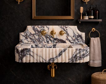 Lavabo de mármol personalizado, Calacatta Viola, lavabo de mármol de lujo, tocador de baño