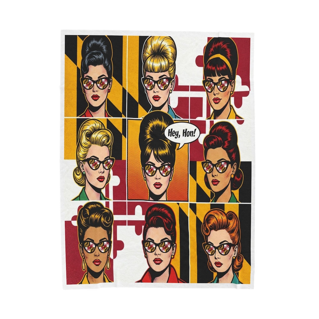 Retro Pop Art Baltimore Hey Hon Faces Velveteen Plush Blanket ...