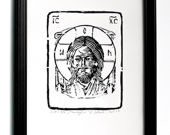 Mandylion – Holy Face of Christ – Original Woodcut Print – Hand Pulled – Christian Icon Art