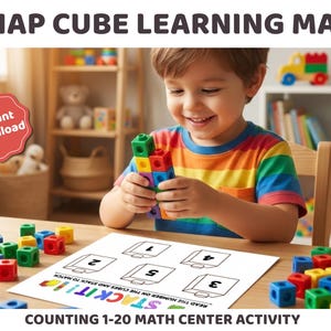 Snap Cube Lernmatten | Zählen von 1-20 Math Center-Aktivität | Kindergarten Mathe | Vorschule Mathe | Digitaler Download
