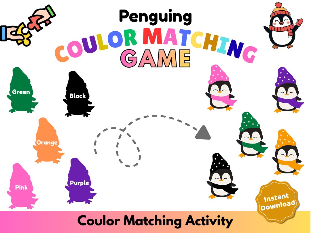 Penguin Color Matching Game, Winter Toddler Activity (PDF Pattern) - Etsy