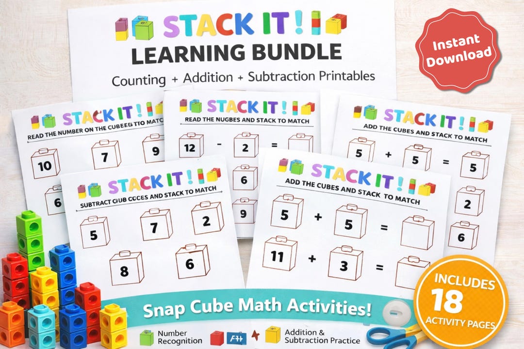 Snap Cube Math Bundle Printable, Counting Addition Subtraction Mats 1 ...