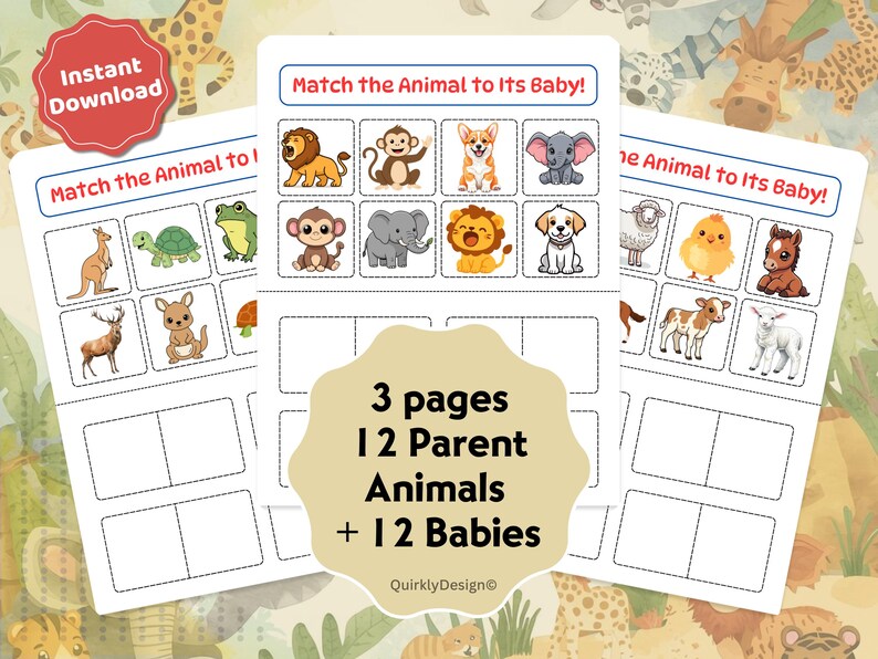 Animal Matching Game Printable for Toddlers, Baby Animal Match ...