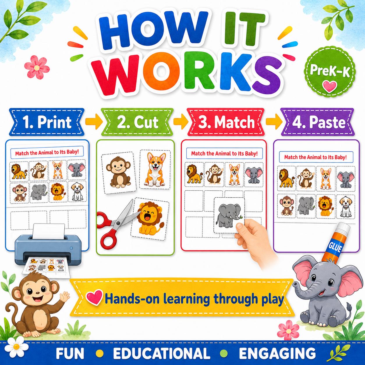 Animal Matching Game Printable for Toddlers, Preschool Learning ...