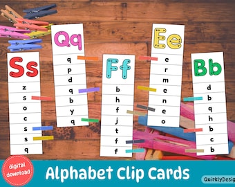 Alphabet Clip Cards, Preschool Letter Recognition Game (Digital Download)