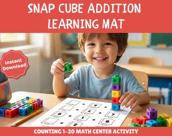 Tapetes de suma imprimibles con cubos de presión, materiales manipulativos de matemáticas del 1 al 20, centros de matemáticas para preescolar, suma en casa (PDF)