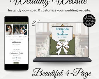 Green and Burgundy Wedding Website Template with RSVP and Countdown Timer Elegant Editable Old Money Canva Site Digital Invitation