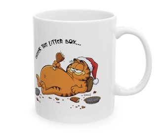 Taza de cerámica divertida inspirada en Garfield, "Revisa la caja de arena", regalo para amantes de la comida