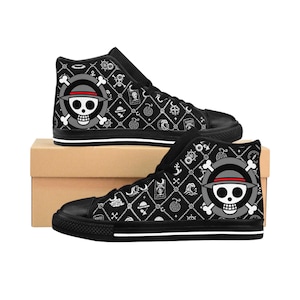 1-1 Piece Skull Pattern Sneakers | High Top Canvas Shoes