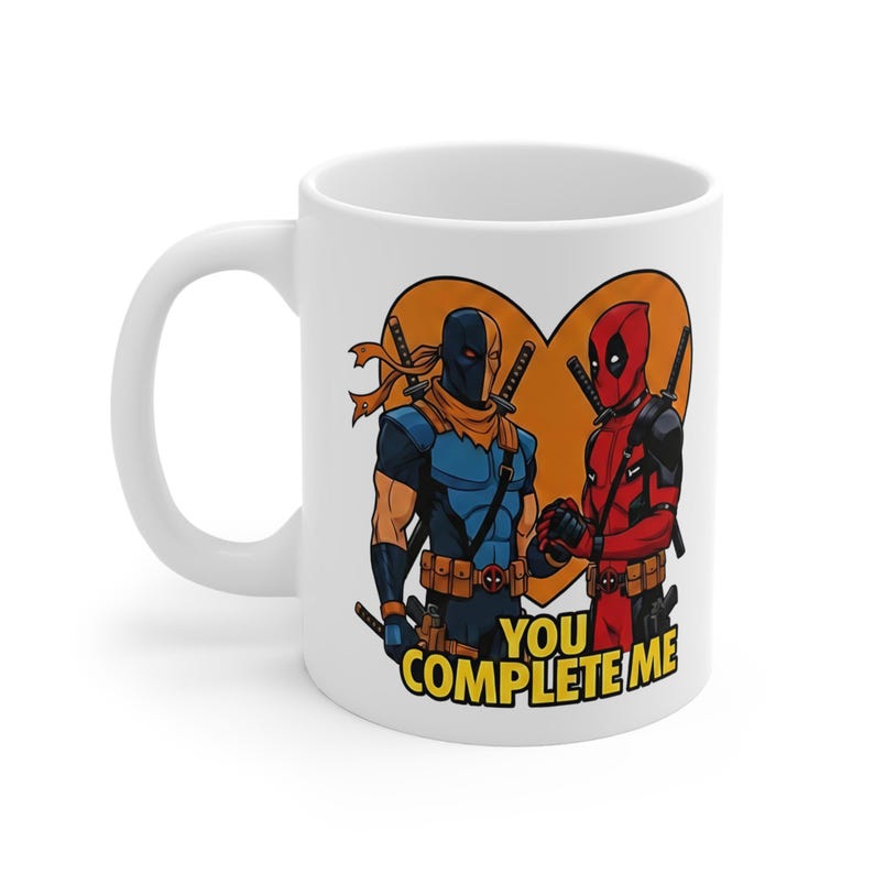 Taza de té y café "You Complete Me" de Deathstroke, Deadpool y Batman Joker / LGBTQ imagen 1