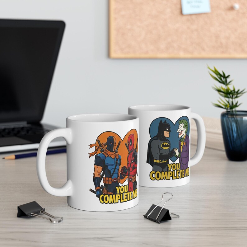 Taza de té y café "You Complete Me" de Deathstroke, Deadpool y Batman Joker / LGBTQ imagen 2