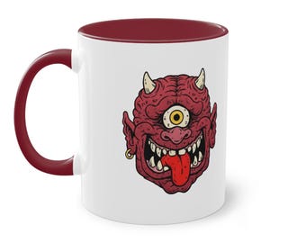 Creepy Baseball Demon mug | Two-Tone Coffee Mug, 11oz