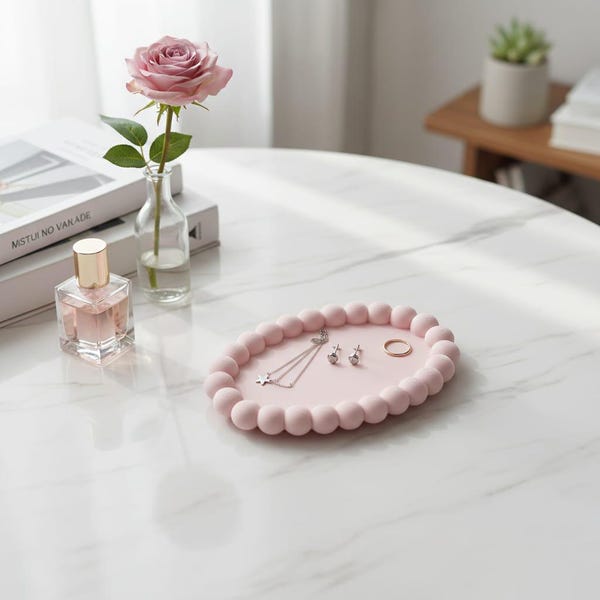Pink Bubble Edge Trinket Tray – Minimalist Jewelry Dish