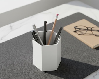 Hexagon Pen Holder | Geometric Honeycomb Pencil Cup Organizer | Modern Desk Accessories
