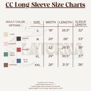 CC Long Sleeve Size Charts