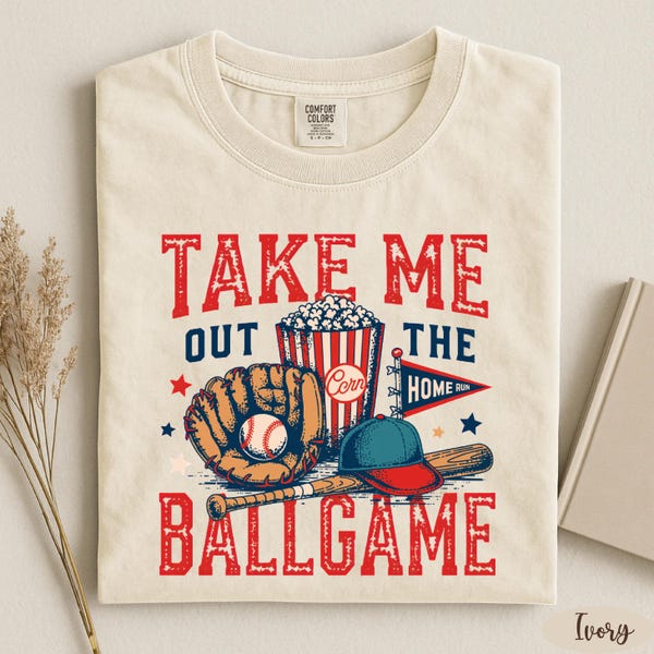 Chemise Take Me Out The Ballgame, chemise de match de baseball, vêtements Comfort Colors® pour le match, cadeau pour les amateurs de baseball, chemise de saison de baseball