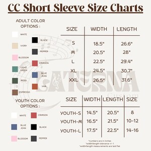 a collection of size charts for short sleeve sleeves, including adult and youth color options. The charts provide specific measurements for sleeve width and length, catering to different age groups. The charts are designed to help customers determine the appropriate size based on their age and sleeve length.