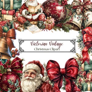 Vintage Christmas Clipart | Santa, Bells & Ribbons (Digital Download)