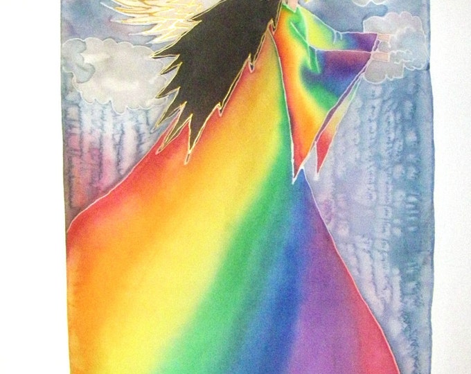 Hand Painted Silk Wall Hanging rainbow Angel Etsy