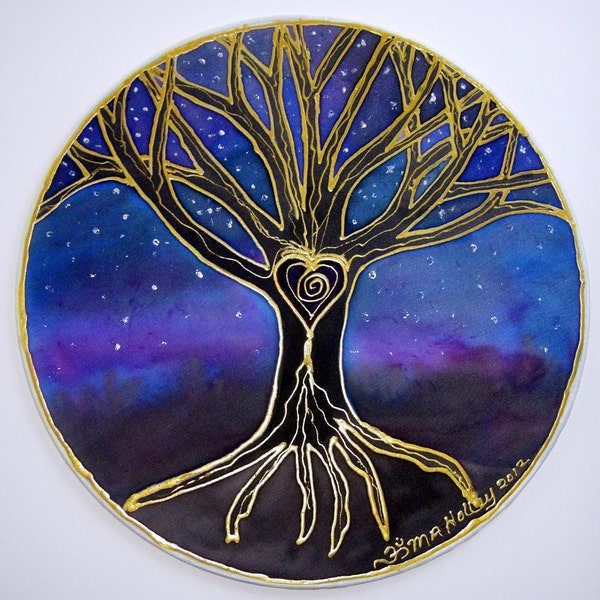 Tree of life with stars silk mandala