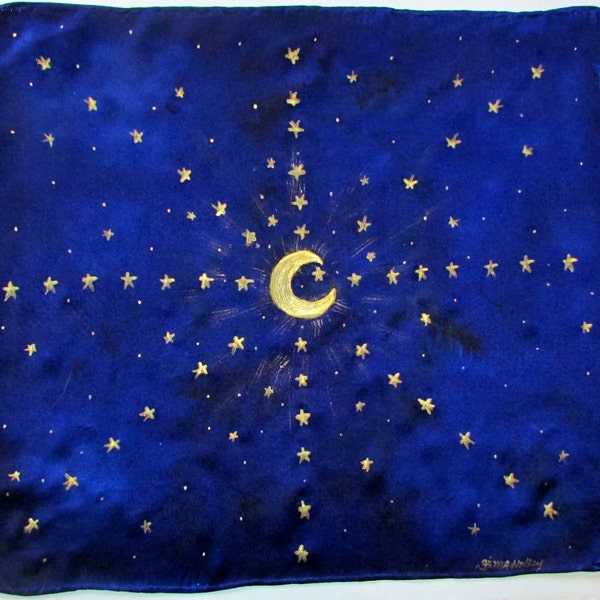 ster en maan zijden altaarkleed/tarotdoek.