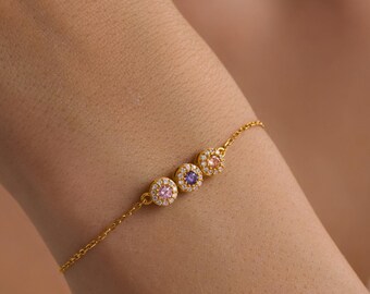 Pulsera personalizada con piedra natal – Cadena de plata de ley con gemas familiares personalizadas – Regalo de joyería minimalista