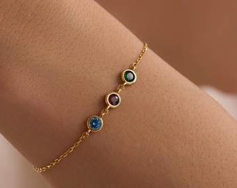 Pulsera personalizada con piedra natal - Joyería minimalista de plata de ley - Regalo personalizado para mujeres y niñas