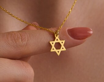 Collar Estrella de David – Colgante judío de plata de ley, joyería minimalista hecha a mano, elegante cadena religiosa