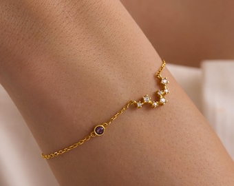Pulsera personalizada con piedra natal del zodiaco • Joyería astrológica de regalo • Delicado dije de constelación en oro o plata