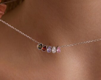 Collar personalizado con piedra natal - Joyería familiar personalizada - Plata de ley, oro de 14k, oro rosa - Colgante elegante y sofisticado