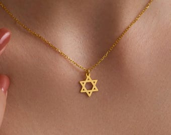 Collar minimalista con la Estrella de David – Colgante judío hecho a mano en plata de ley – Joyería religiosa elegante