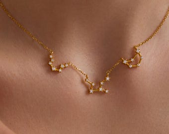 Collar personalizado con estrella del zodiaco • Joyería personalizada con constelaciones astrológicas • Collar de plata de ley 925 y oro de 14k