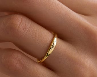 Anillo personalizado hecho a mano con nombre – Banda de plata de ley personalizada – Joyería minimalista, regalo para ella o damas de honor